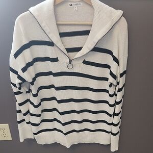 Reitmans Black and White Striped Turtleneck Sweater